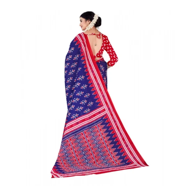 Women's Soft Pure Cotton Printed Saree With Unstitched Blouse 5.5Mtr (Blue) - Image 2