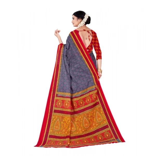 Women's Soft Pure Cotton Printed Saree With Unstitched Blouse 5.5Mtr (Grey) - Image 2