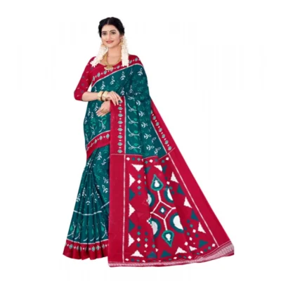 Women's Soft Pure Cotton Printed Saree With Unstitched Blouse 5.5Mtr (Multicolor)