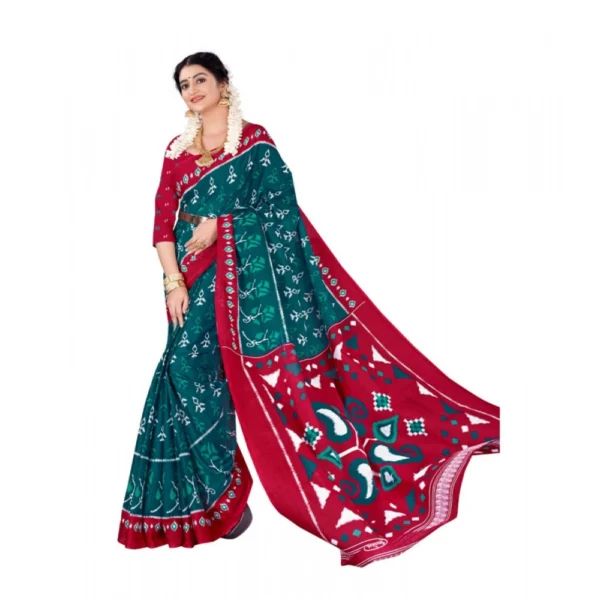 Women's Soft Pure Cotton Printed Saree With Unstitched Blouse 5.5Mtr (Multicolor) - Image 2