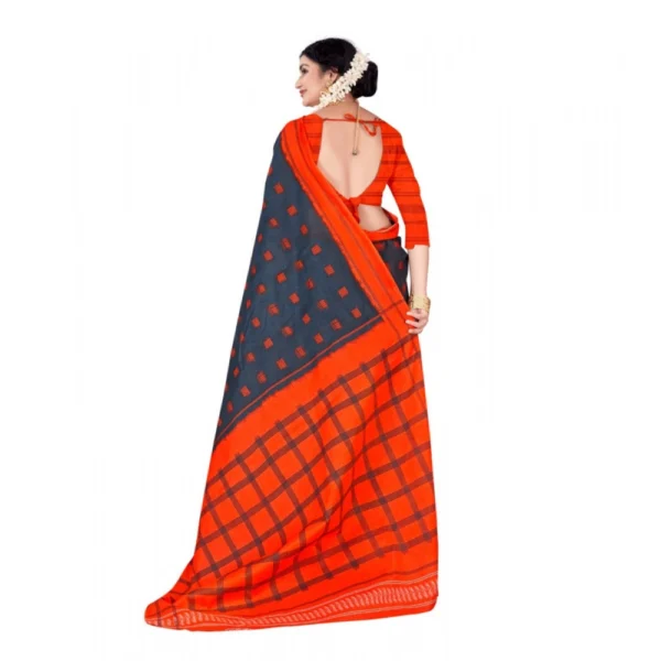 Women's Soft Pure Cotton Printed Saree With Unstitched Blouse 5.5Mtr (Grey) - Image 3