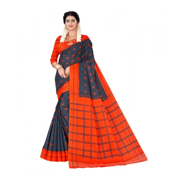 Women's Soft Pure Cotton Printed Saree With Unstitched Blouse 5.5Mtr (Grey) - Image 2