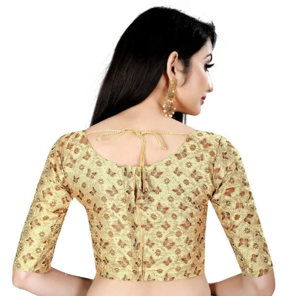 Women's Brocade, Inner-Cotton Full Stitched Padded Blouse (Chiku cofee) - Image 3