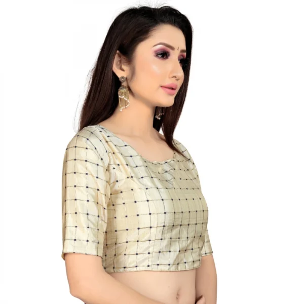 Women's Brocade, Inner-Cotton Full Stitched Padded Blouse (Chiku ) - Image 5