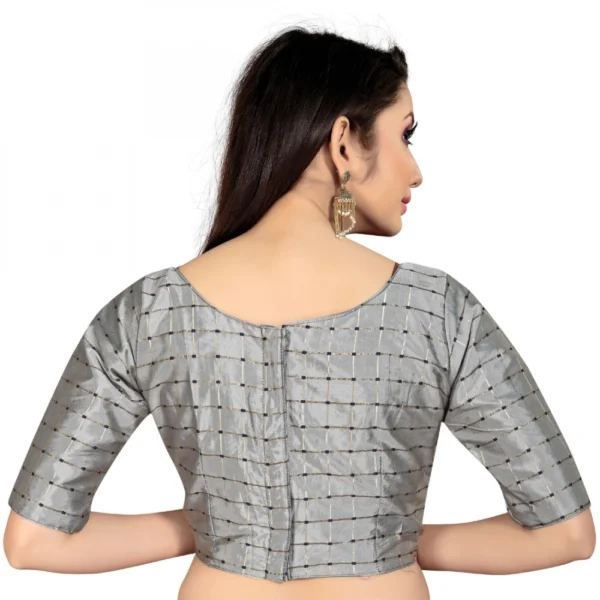 Women's Brocade, Inner-Cotton Full Stitched Padded Blouse (Light Gray ) - Image 2