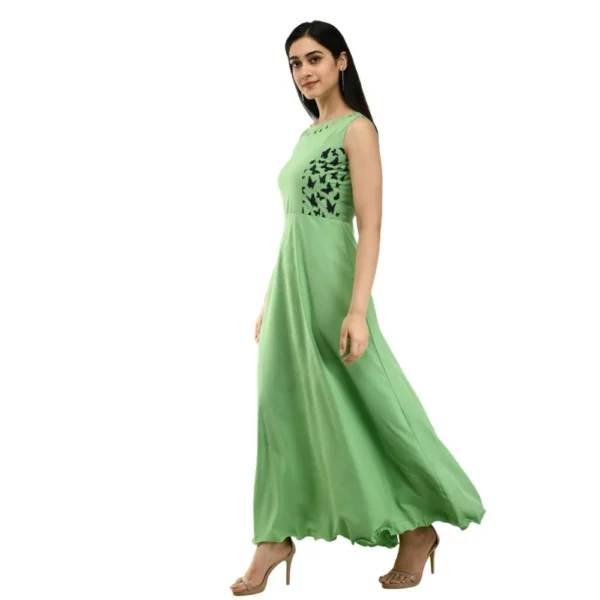 Women's Crepe Solid Sleeveless Full Length Gown(Green) - Image 6