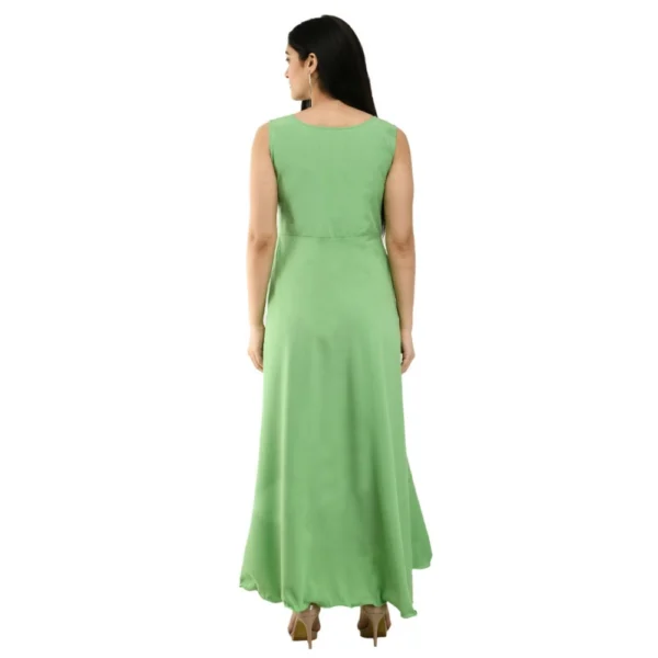 Women's Crepe Solid Sleeveless Full Length Gown(Green) - Image 7