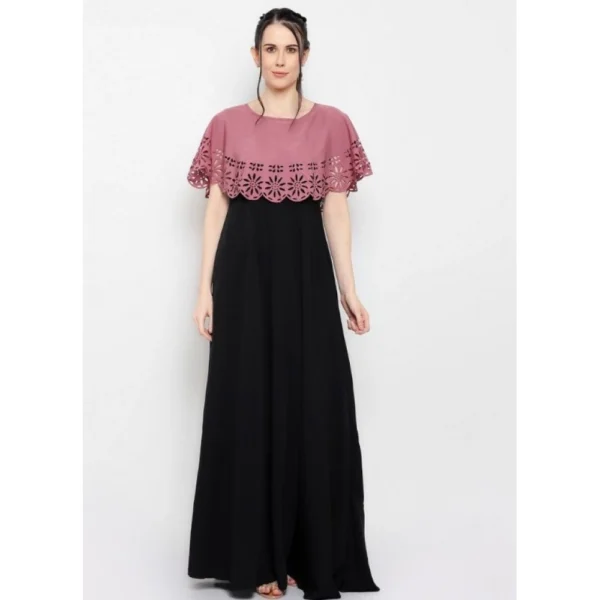 Women's Crepe Solid Sleeveless Full Length Gown(Peach Black) - Image 6
