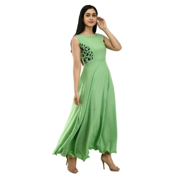 Women's Crepe Solid Sleeveless Full Length Gown(Green) - Image 2