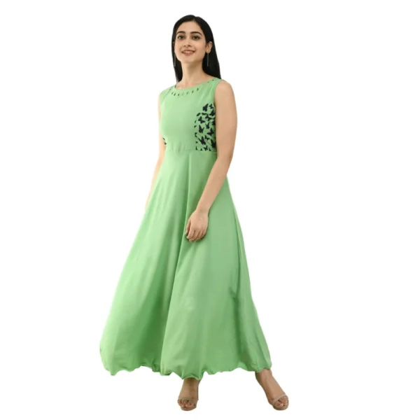 Women's Crepe Solid Sleeveless Full Length Gown(Green) - Image 3