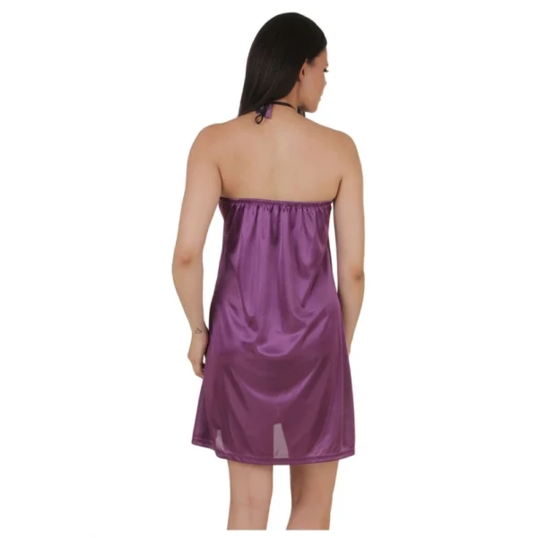 Women's Satin Short Nighty with Sleeve Less(Color: Purple, Neck Type: Halter Neck) - Image 2