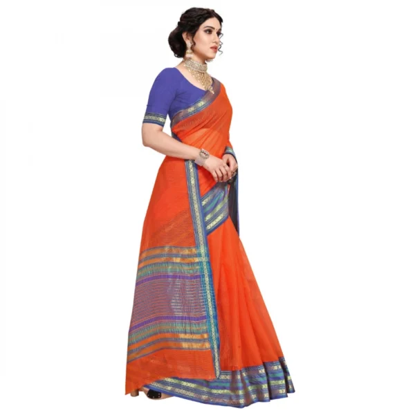 Women's Kota Doria Cotton Bordered Saree With Blouse (Fanta, 5-6 Mtrs) - Image 3