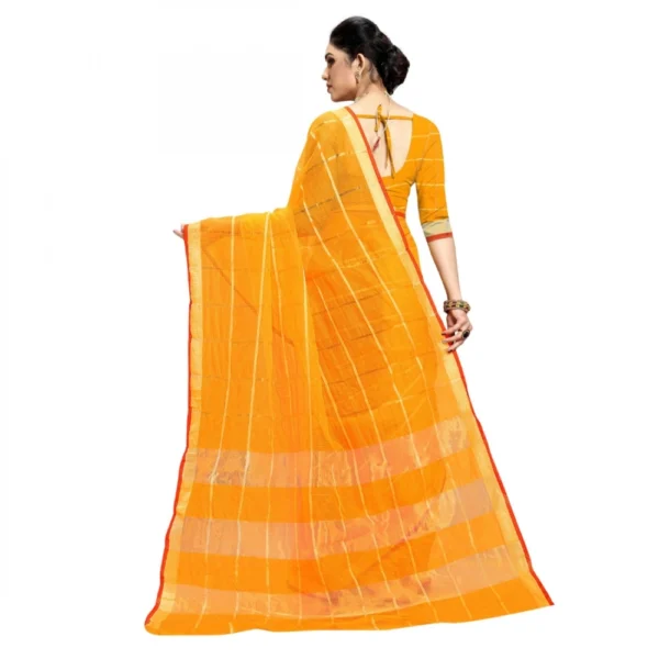 Women's Kota Doria Cotton Checked Saree With Blouse (Yellow, 5-6 Mtrs) - Image 2