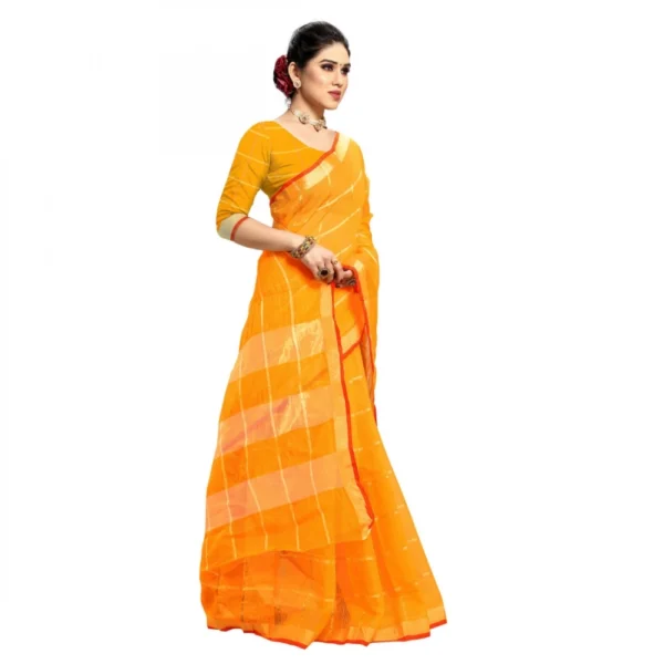 Women's Kota Doria Cotton Checked Saree With Blouse (Yellow, 5-6 Mtrs) - Image 5