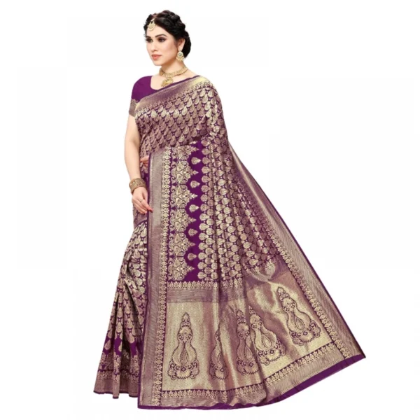 Women's Jacquard Silk Kanjivaram Jacquard Silk Saree With Blouse (Jamli, 5-6 Mtrs) - Image 3