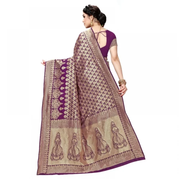 Women's Jacquard Silk Kanjivaram Jacquard Silk Saree With Blouse (Jamli, 5-6 Mtrs) - Image 4