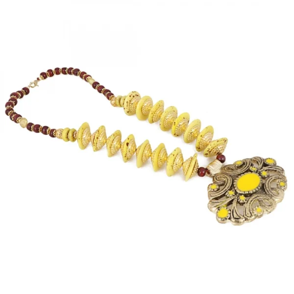 Women's Designer Yellow and Golden Beads Necklace (Color: Yellow) - Image 4