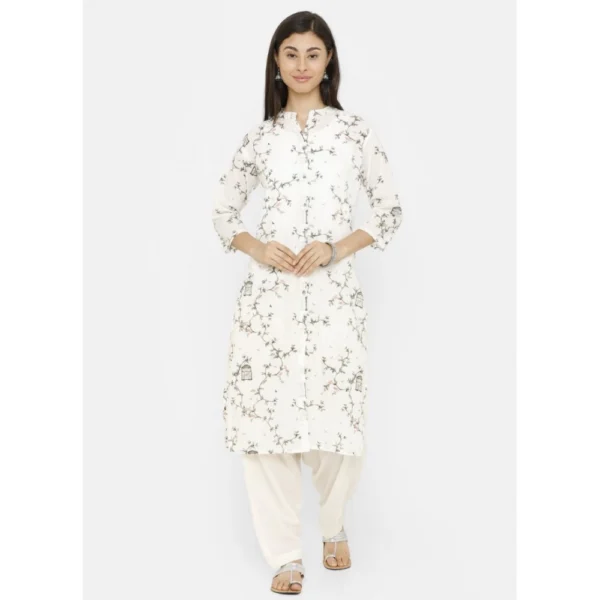 Women's Cotton Solid Patiyala (Color:Half White) - Image 3