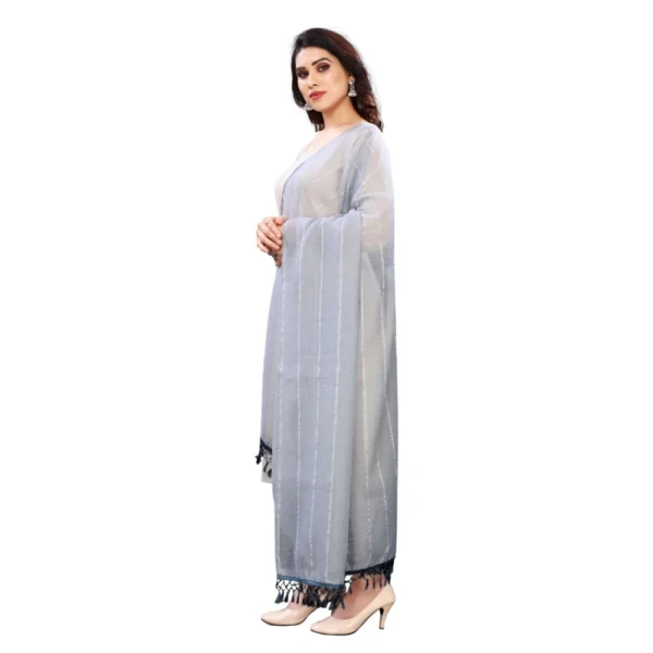 Women's Cotton Silk Strips Printed Dupatta (Grey, Length:2-2.4 mtr) - Image 4