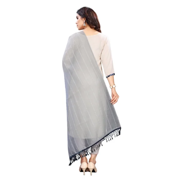 Women's Cotton Silk Strips Printed Dupatta (Grey, Length:2-2.4 mtr) - Image 3