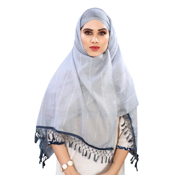 Women's Cotton Silk Strips Printed Dupatta (Grey, Length:2-2.4 mtr) - Image 2