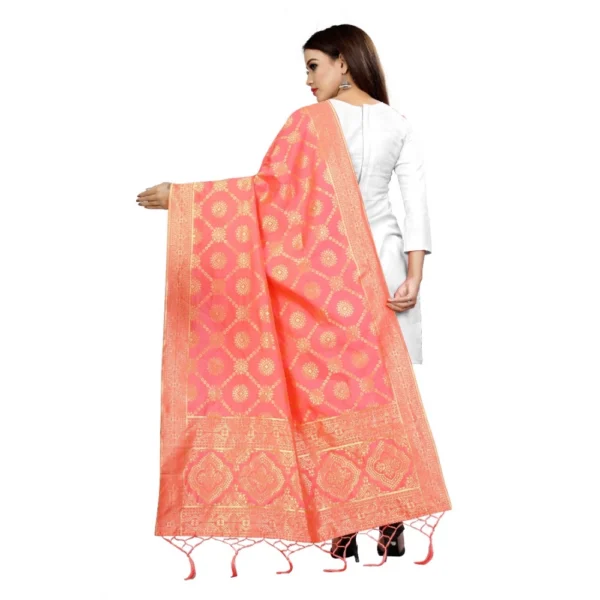 Women's Banarasi Silk Floral Printed Dupatta (Peach, Length:2-2.4 mtr) - Image 2