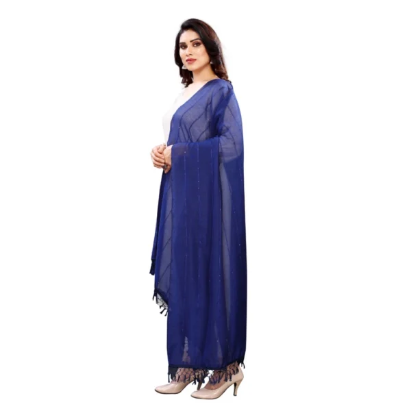 Women's Cotton Silk Strips Printed Dupatta (Blue, Length:2-2.4 mtr) - Image 4