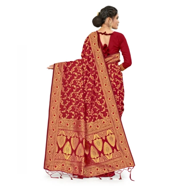 Women's Banarasi Silk Saree With Blouse (Maroon, 5-6Mtrs) - Image 2