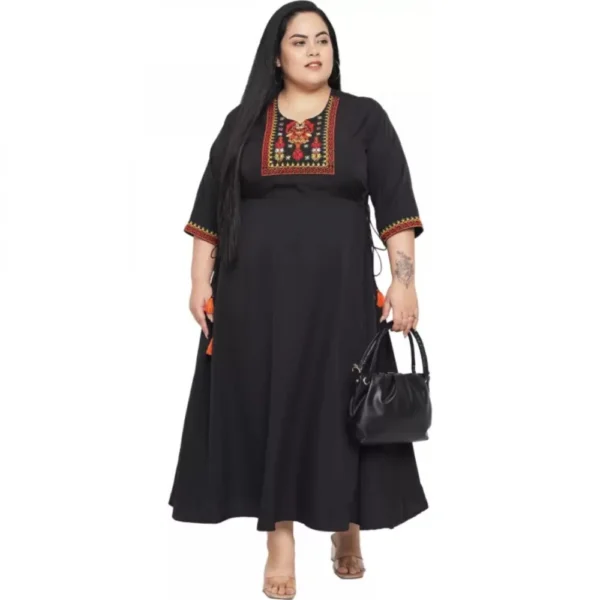 Women's Fit And Flare Black Dress (Color:Black, Material:Polyester) - Image 2