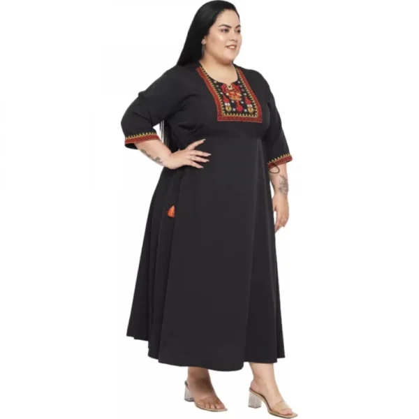 Women's Fit And Flare Black Dress (Color:Black, Material:Polyester) - Image 5