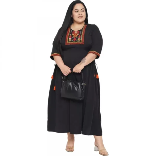 Women's Fit And Flare Black Dress (Color:Black, Material:Polyester) - Image 3