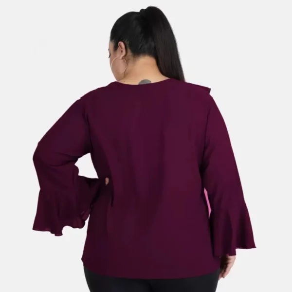 Women's Casual Bell Sleeve Solid Purple Top (Color:Purple, Material:Georgette) - Image 3