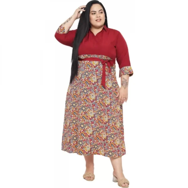 Women's Fit And Flare Maroon Dress (Color:Maroon, Material:Polyester) - Image 2