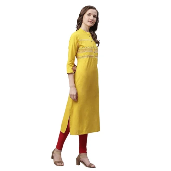 Women's Pure Cotton Printed Straight Kurti (Yellow, Pure Cotton) - Image 3