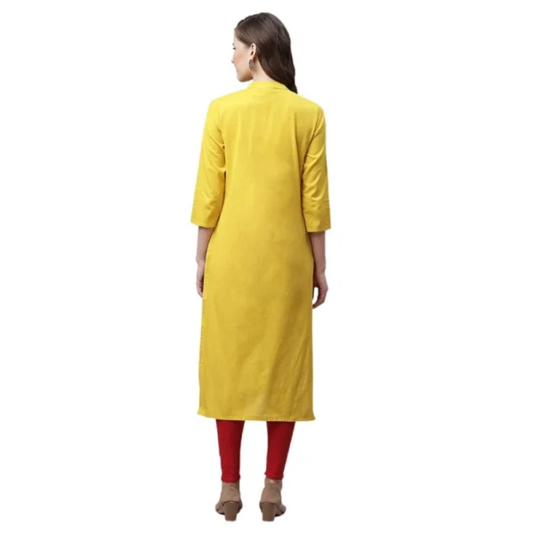 Women's Pure Cotton Printed Straight Kurti (Yellow, Pure Cotton) - Image 2