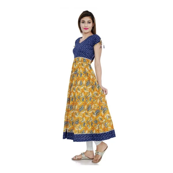 Women's Cotton Printed Long Kurti (Mustard, Blue, Cotton) - Image 6