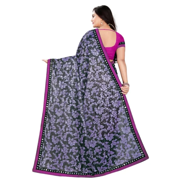 Women's Lycra Blend Saree with Blouse (Purple, 5-6 Mtrs) - Image 2