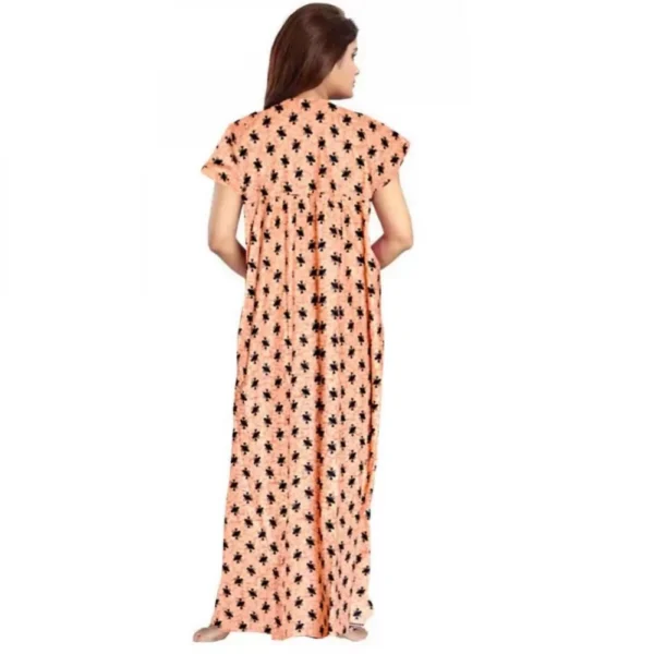 Women's Cotton Printed Maxi Nighty (Peach) - Image 3
