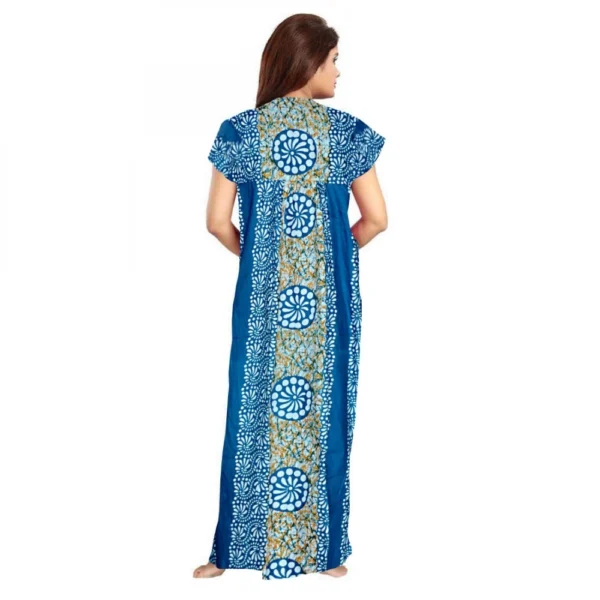 Women's Cotton Printed Maxi Nighty (Blue) - Image 3