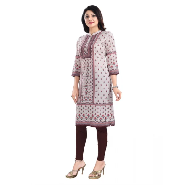 Women's 3/4th Sleeve Cotton Blend Tunic Long Kurti (Beige) - Image 4
