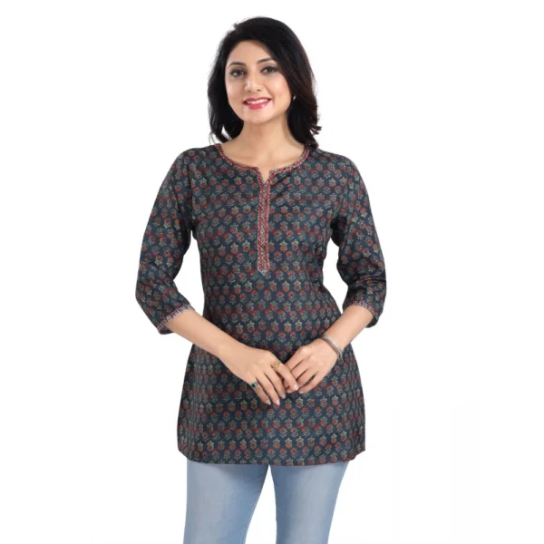 Women's 3/4th Sleeve Viscose Blend Tunic Short Top (Blue) - Image 4