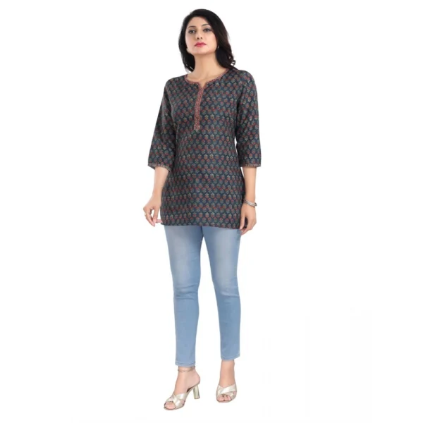 Women's 3/4th Sleeve Viscose Blend Tunic Short Top (Blue) - Image 3