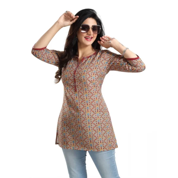 Women's 3/4th Sleeve Viscose Blend Tunic Short Top (Multicolor) - Image 2