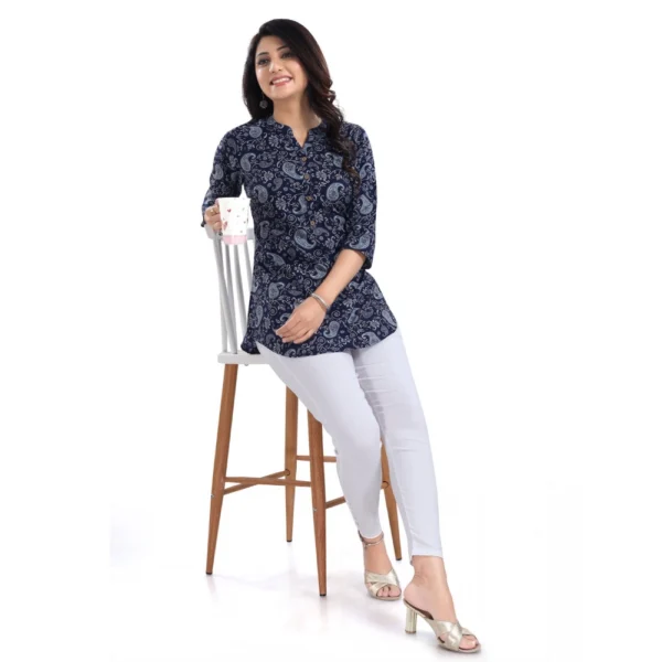 Women's 3/4th Sleeve Polyester Tunic Short Top (Blue) - Image 3