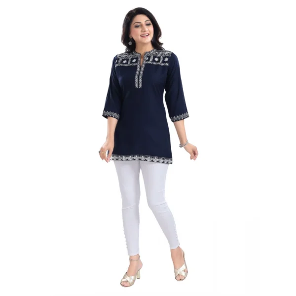 Women's 3/4th Sleeve Viscose Tunic Short Top (Blue) - Image 3