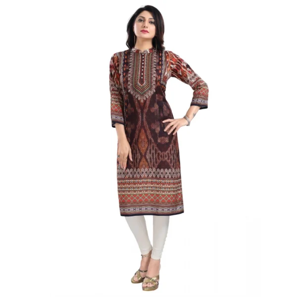 Women's 3/4th Sleeve Masleen Tunic Long Kurti (Brown) - Image 3