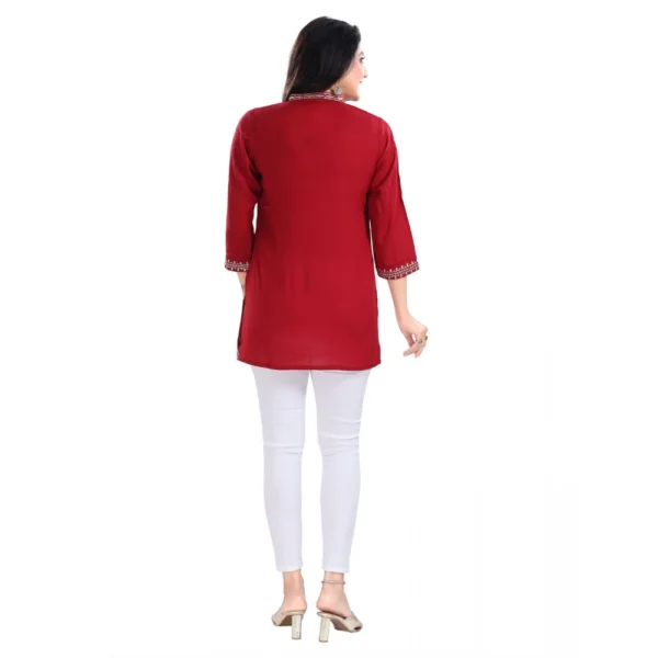 Women's 3/4th Sleeve Viscose Tunic Short Top (Red) - Image 6