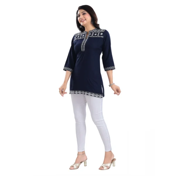 Women's 3/4th Sleeve Viscose Tunic Short Top (Blue) - Image 2