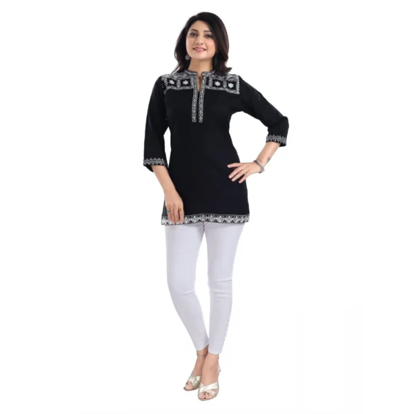 Women's 3/4th Sleeve Viscose Tunic Short Top (Black) - Image 3