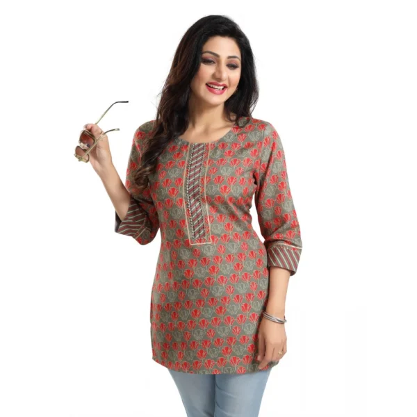 Women's 3/4th Sleeve Viscose Blend Tunic Short Top (Multicolor) - Image 4